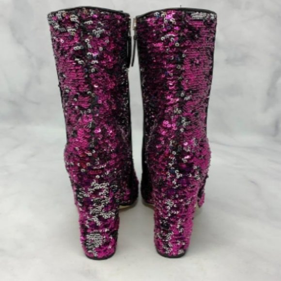 Paris Texas Pink Reversible Sequin Block Heel Ankle Booties Boho 6.5 - Picture 4 of 7